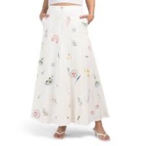 Caroline Constas Linen Blend Dolce Vita Food Embroidered Maxi Skirt Size 6 NEW